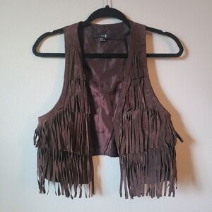 Brown Leather Fringe Vest